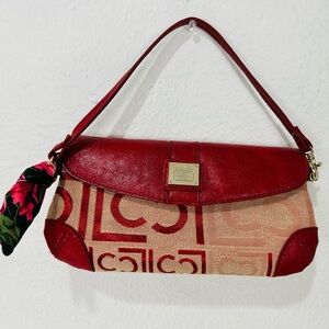 Liz Claiborne Red Trim Signature Jacquard Shoulder Bag with Scarf Accent